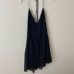 Storee Black Lace detailed asymmetrical mini dress